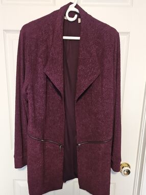 Soft Surroundings Plum Open-Front Draped Jacket with Zip Pockets
